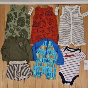 Carter's Green, Orange, Blue, Navy & White Baby One-Piece Bodysuit Lot